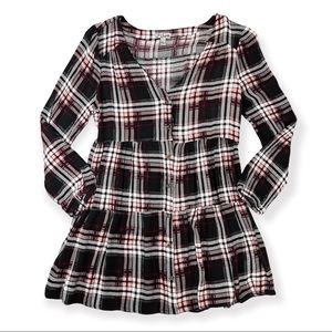 Plaid Long Sleeve Button Front High Waist A Line Shirt Dress size Large